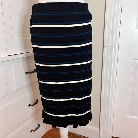 Max Studio Pencil Skirt Ruffle Hem Black Striped Detailing - Picture 4 of 6